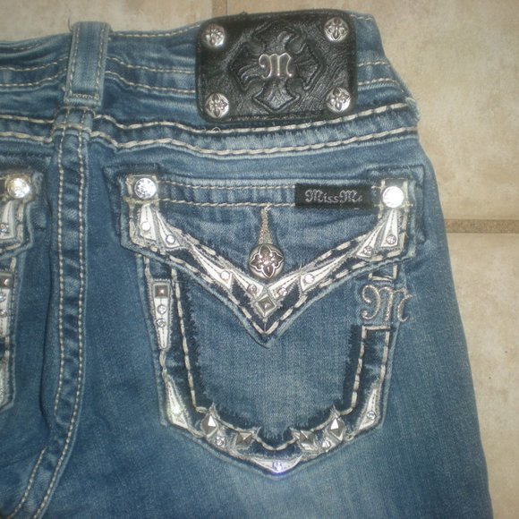 Miss Me Blue Boot Cut Jeans with Silver Accents - Picture 9 of 11